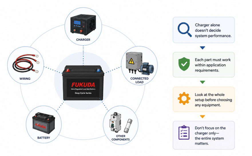 Fukuda battery charger connected to an industrial battery system 